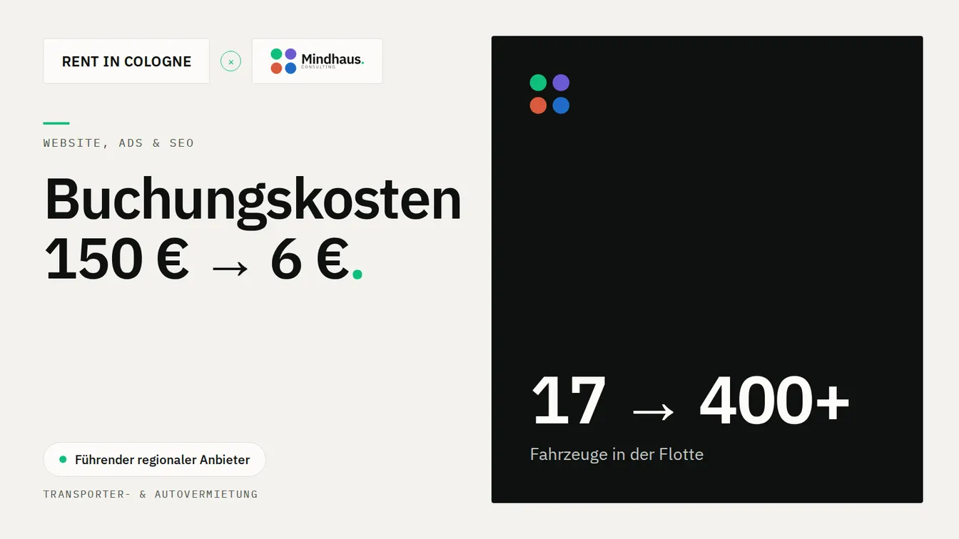 Rent-in-Cologne — Kosten pro Buchung von 150 € auf 6 €